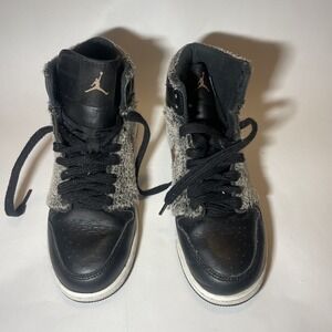 Jordan Air Jordan 1 High Top Black Gray Bronze Basketball Shoes J72146-052  7Y
